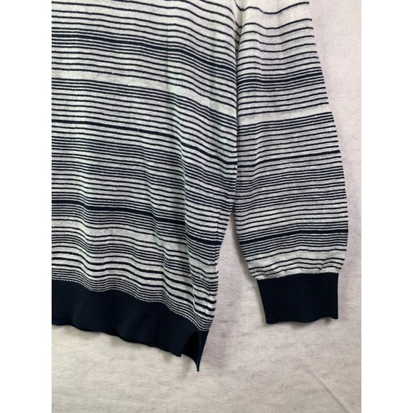 Theory Women's Size Medium Navy Blue White Striped Rainee P Prosecco Sweater Top - Picture 2 of 6